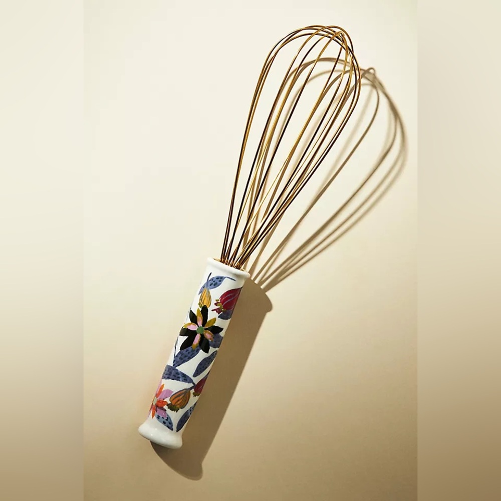 Anthropologie Floral Handle Whisk with Gold Wires